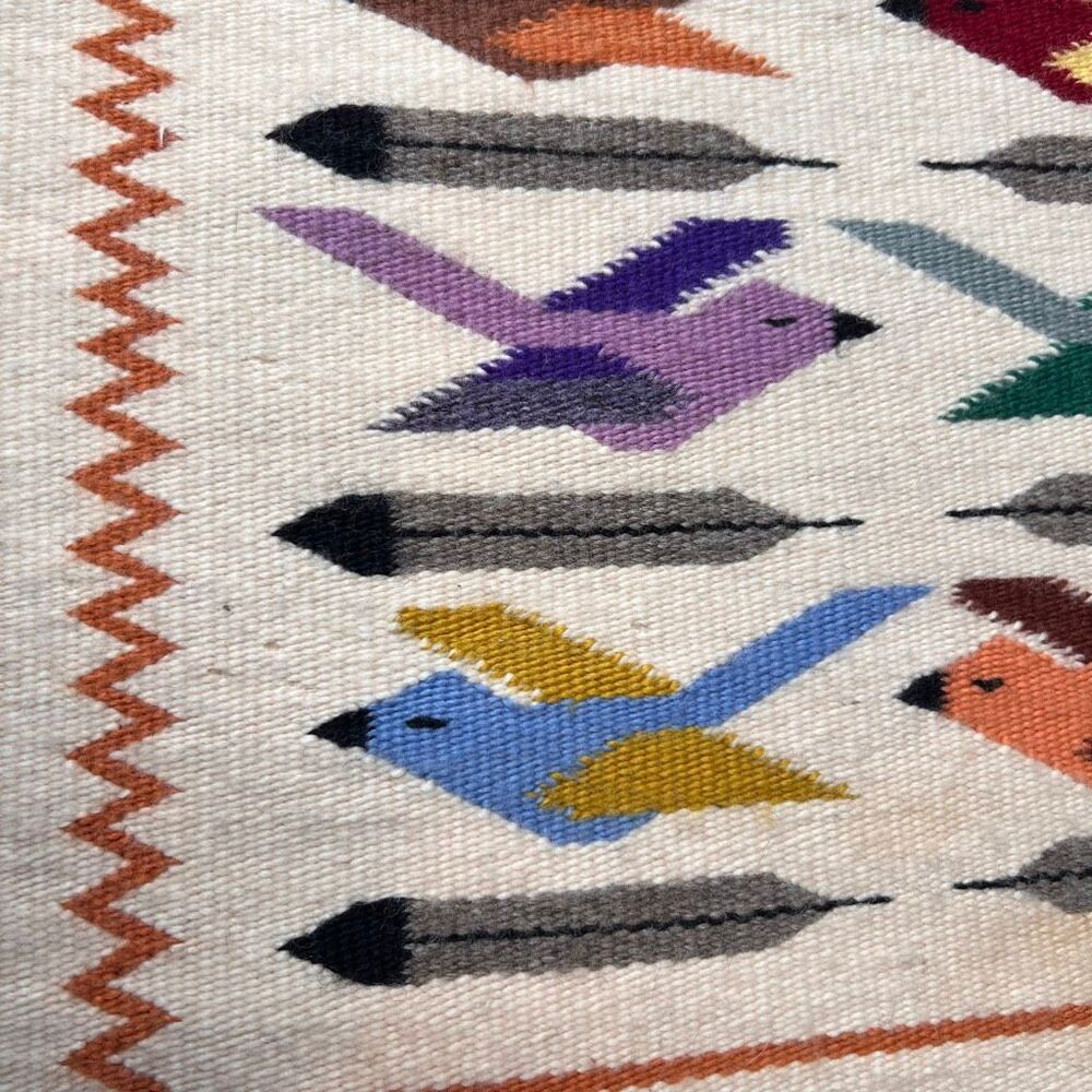 Navajo original wool pictorial rug handwoven birds and feathers - Picture 4 of 11